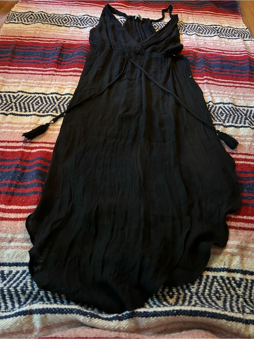 Black Sleeveless V-Neck Tunic with Waist Tie